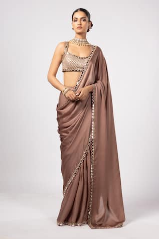 Vvani by Vani Vats Deep Beige Satin Saree & Blouse Set 