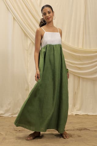 Akashi Clothing Olive Green Linen Sun Dress 