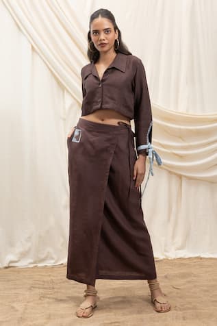 Akashi Clothing Brown Linen Shirt & Skirt Set 