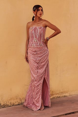 Label Moni K Pink Draped Skirt & Corset Set 