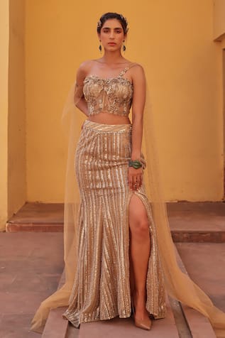 Label Moni K Golden Fusion Lehenga Set 