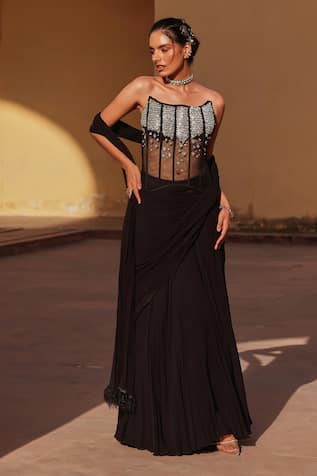 Label Moni K Black Corset & Draped Skirt Set 
