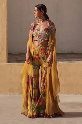 Label Moni K Floral Embroidered Sharara Set 