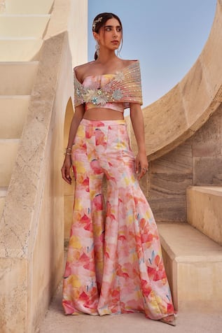 Label Moni K Peach Sequin Embellished Kurta Set 