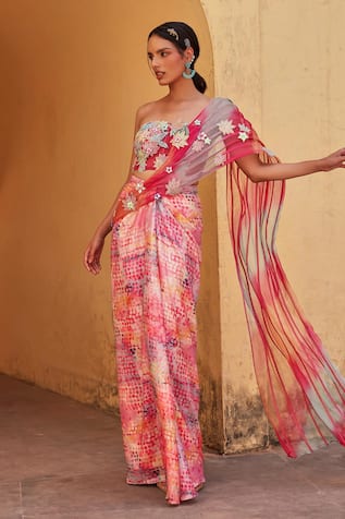 Label Moni K Multi Color Fusion Style Kurta Set 