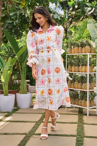 Verano by Tanya Floral Print Midi Dress with Belt 