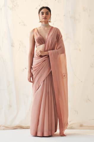 Janki India Peach Embroidered Saree With Blouse 