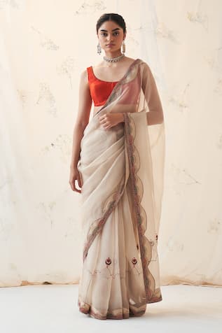 Janki India Champagne Gold Saree With Blouse 