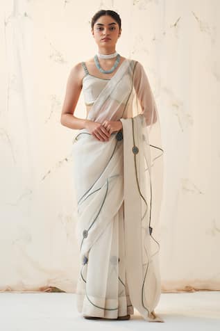 Janki India Ivory Organza Saree Set with Blouse 