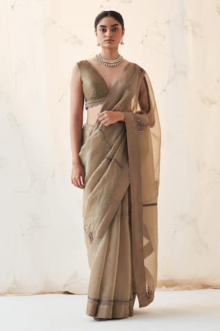 Janki India Champagne Organza Saree with Blouse 
