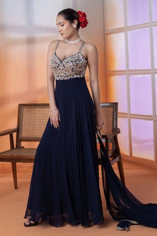 RAJ ARORA Navy Georgette Mirror Anarkali Set 