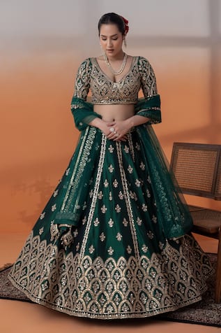 RAJ ARORA Bottle Green Embellished Lehenga Set 