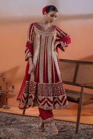 RAJ ARORA Red Dori & Gota Embellished Kurta Set 