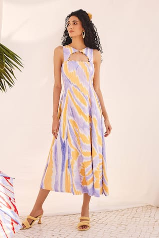 ZiP by Payal & Zinal Multi Color Tie-Dye Midi Dress 