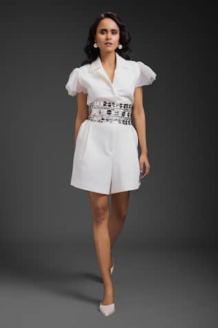 Deepika Arora White Designer Playsuit With Belt 