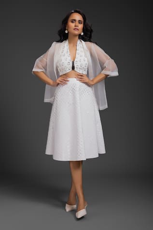 Deepika Arora White Vegan Leather Midi Skirt 