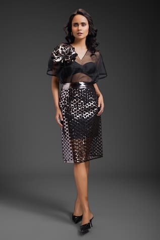 Deepika Arora Black Vegan Leather Skirt Set 