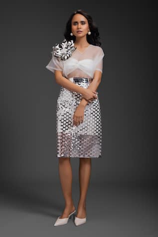 Deepika Arora White Vegan Leather Skirt Set 