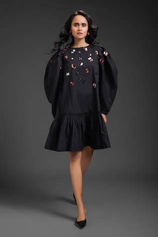 Deepika Arora Black Puff Sleeve Designer Dress 