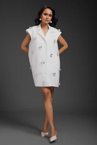 Deepika Arora White Rozella Crepe Designer Dress 
