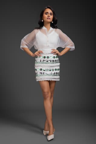 Deepika Arora White Embellished Skirt 