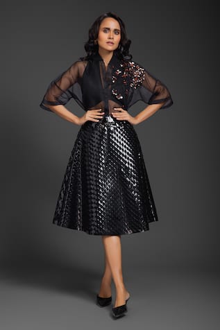 Deepika Arora Black Vegan Leather Skirt Set 