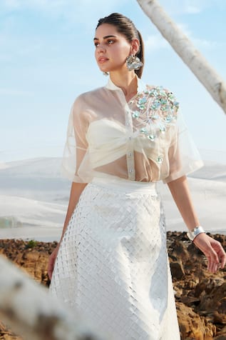Deepika Arora White Vegan Leather Skirt Set 