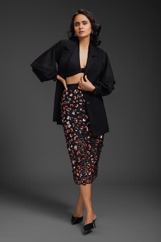 Deepika Arora Black Designer Blazer & Skirt Set 