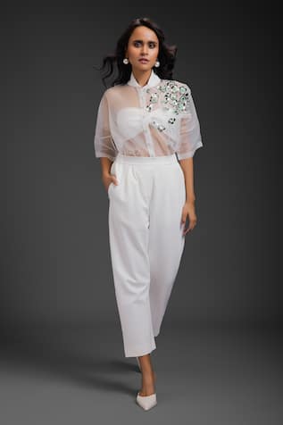 Deepika Arora White Organza Pant Set 