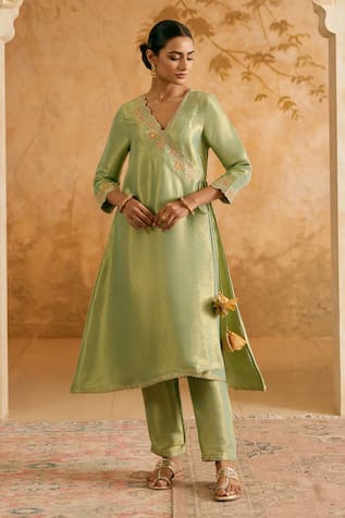 Nero India Green Tissue Kurta & Pant Set 