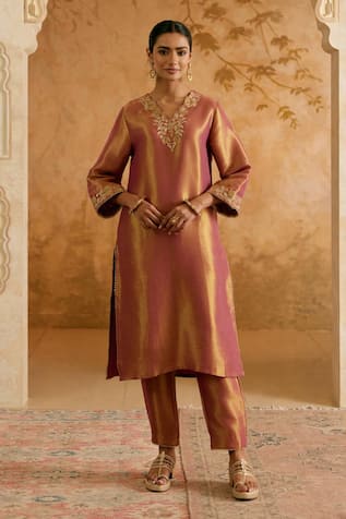 Nero India Purple & Orange Designer Kurta Set 