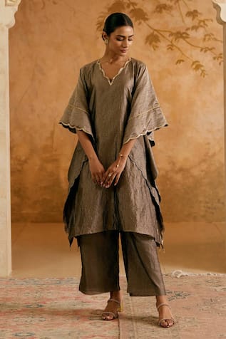 Nero India Black Crush Tissue Kurta Pant Set 