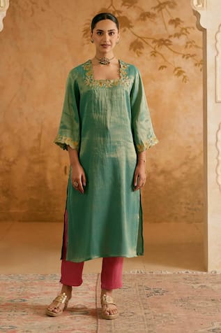 Nero India Green Tissue Kurta Set  