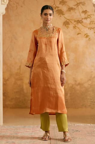 Nero India Rust Embroidered Kurta Pant Set 