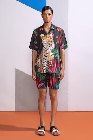 Nautanky Charcoal Feral Flora Shirt & Shorts Set 