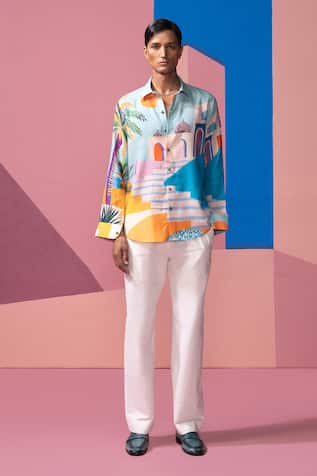 Nautanky Designer Ice Blue Full Sleeve Shirt 
