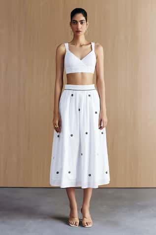 Mellowdrama White Schiffli Bralette & Skirt Set 
