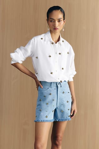 Mellowdrama Washed Denim Studded Shorts 