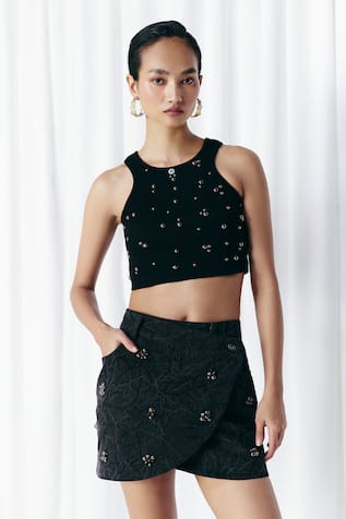 Mellowdrama Washed Denim Studded Skirt 