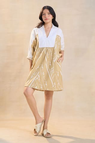 Vedika M Khaki Chevron Shell Dress 