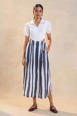 Vedika M Black & White Corset Skirt Set 