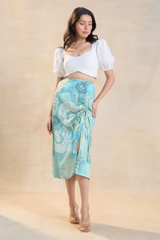 Vedika M Blue Ocean Drawstring Skirt Set 