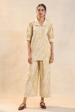 Vedika M Khaki Chevron Shell Shirt Set 