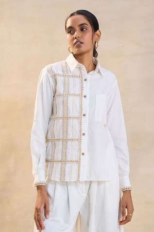 Vedika M Sundowner White Linen Flex Shirt 