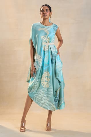 Vedika M Ocean Draped Midi Dress 