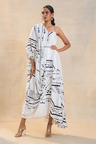 Vedika M Chevron Shell V Neck Draped Dress 