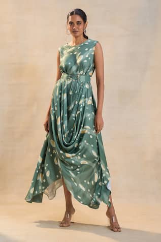 Vedika M Waterdrop Drape Dress With Belt 