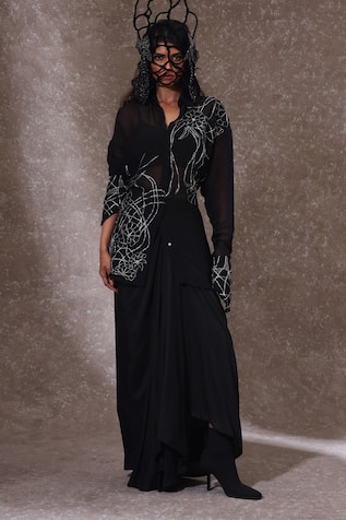 Urmil Black Organza Fusion Kurta Set 