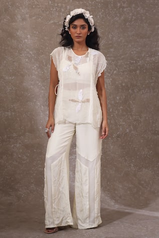 URMIL Off White Organza Top & Pant Set 
