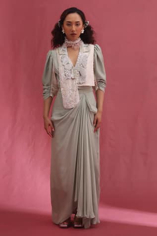 URMIL Mint Fusion Style Jacket & Skirt Set 